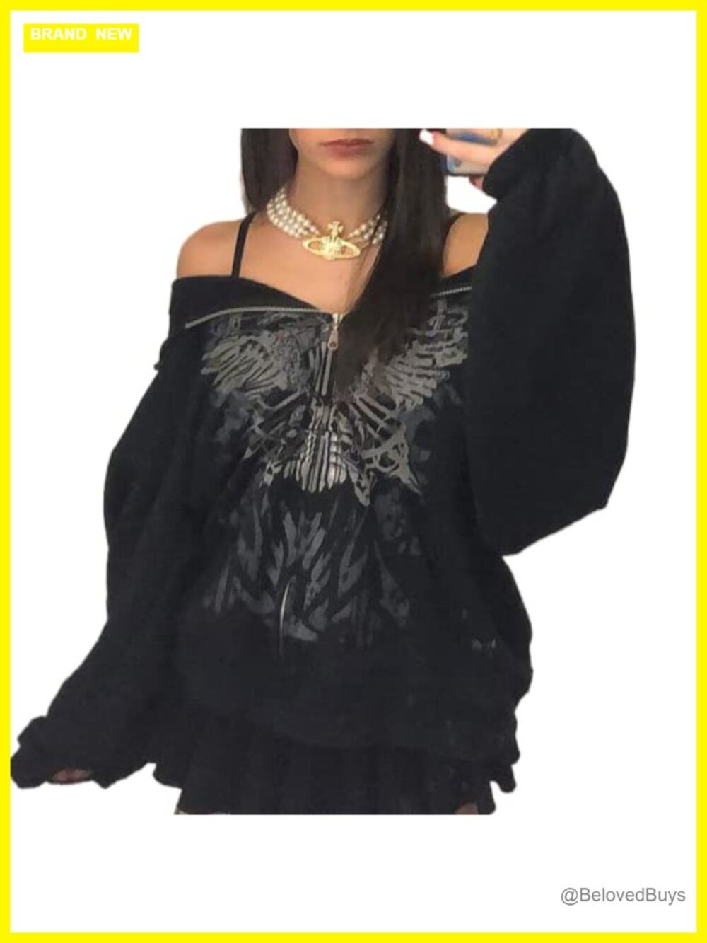 Y2K Oversized Zip Up Hoodie Sweatshirt Punk Grunge Harajuku Style